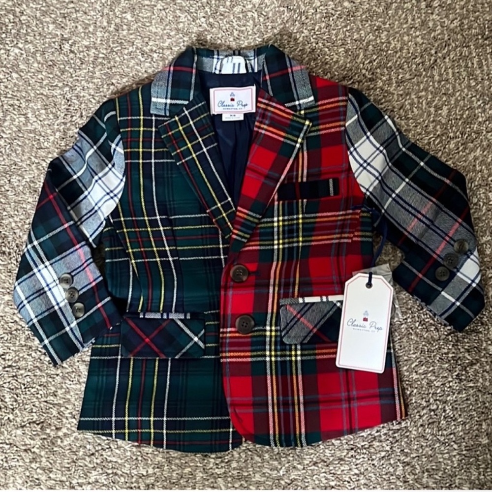 NWT Classic Prep Kids Plaid Patchwork Blazer – Holiday Tartan - Picture 1 of 7